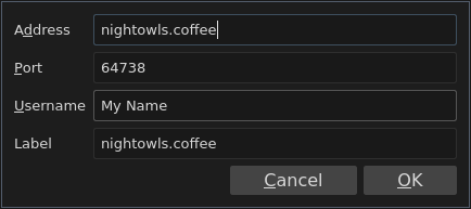 filled in server connection dialogue